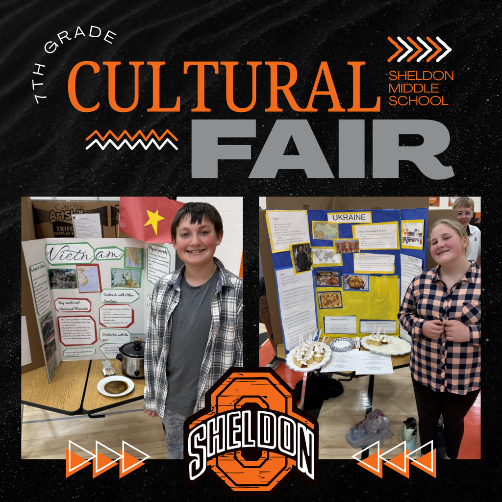 Sheldon Middle School 7th graders did an outstanding job at the Cultural Fair! Students worked hard researching countries from around the world and proudly presented what they studied and learned. From traditions and landmarks to food, history, and culture, each presentation showcased creativity, knowledge, and effort. Great job to all of our students for sharing and celebrating the diversity of cultures from around the globe! Way to go Orabs!