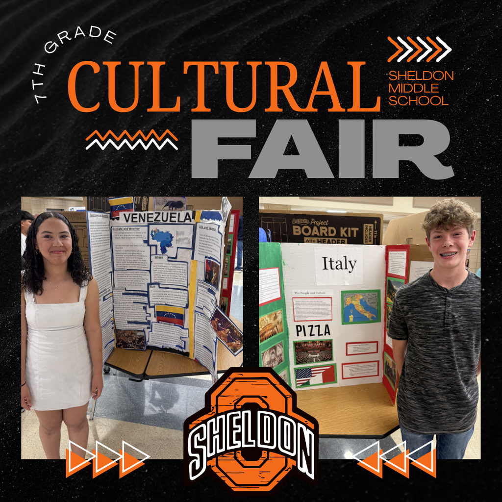 Sheldon Middle School 7th graders did an outstanding job at the Cultural Fair! Students worked hard researching countries from around the world and proudly presented what they studied and learned. From traditions and landmarks to food, history, and culture, each presentation showcased creativity, knowledge, and effort. Great job to all of our students for sharing and celebrating the diversity of cultures from around the globe! Way to go Orabs!