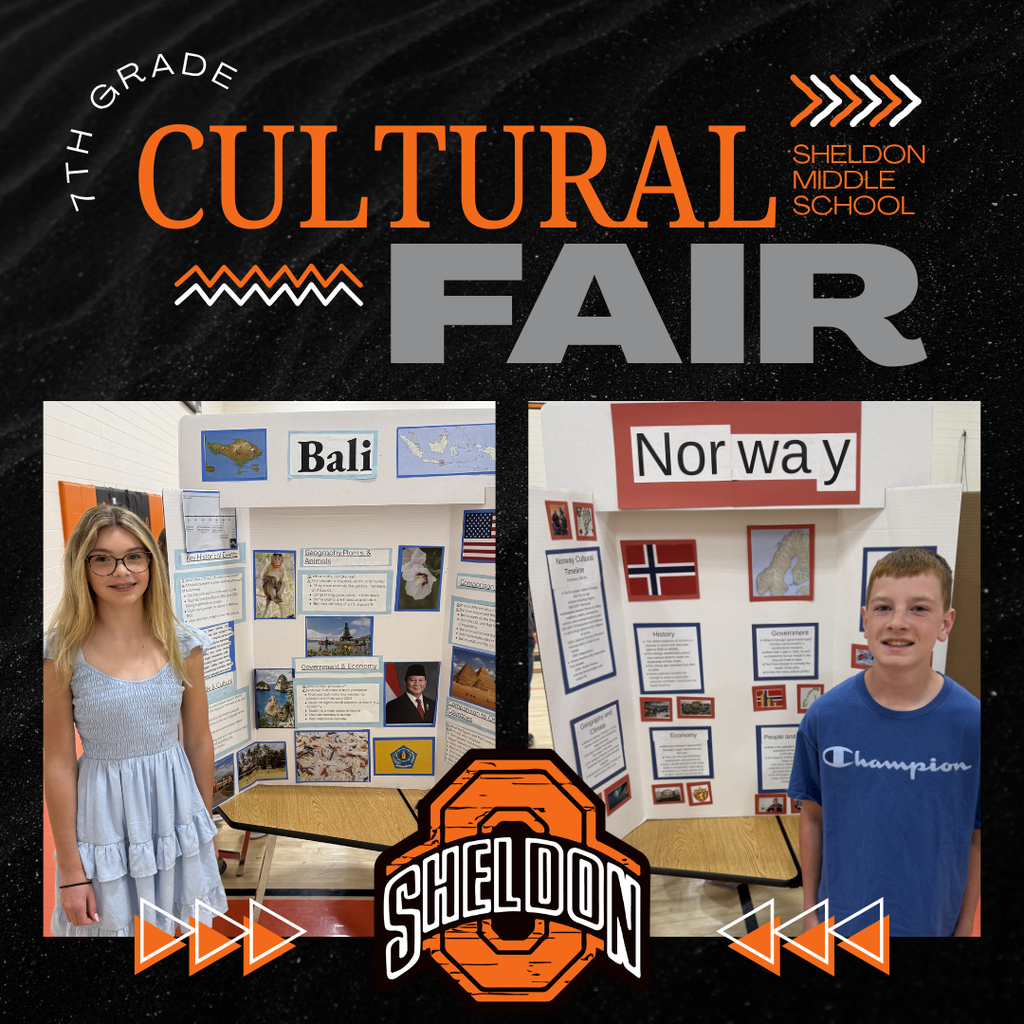 Sheldon Middle School 7th graders did an outstanding job at the Cultural Fair! Students worked hard researching countries from around the world and proudly presented what they studied and learned. From traditions and landmarks to food, history, and culture, each presentation showcased creativity, knowledge, and effort. Great job to all of our students for sharing and celebrating the diversity of cultures from around the globe! Way to go Orabs!