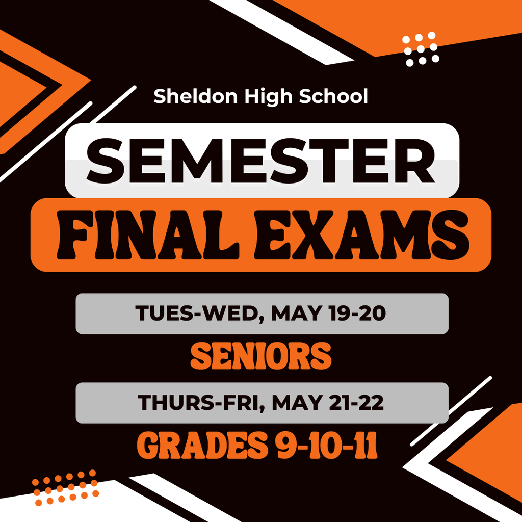 As the final week of school wraps up at Sheldon High School, students are encouraged to finish the year strong by preparing for final exams. A good night’s sleep, time spent studying, and starting the day with a healthy breakfast can make a big difference in helping students stay focused and confident during testing. We are proud of our Orabs and wish all students the best of luck on their finals! Let's go Orabs!