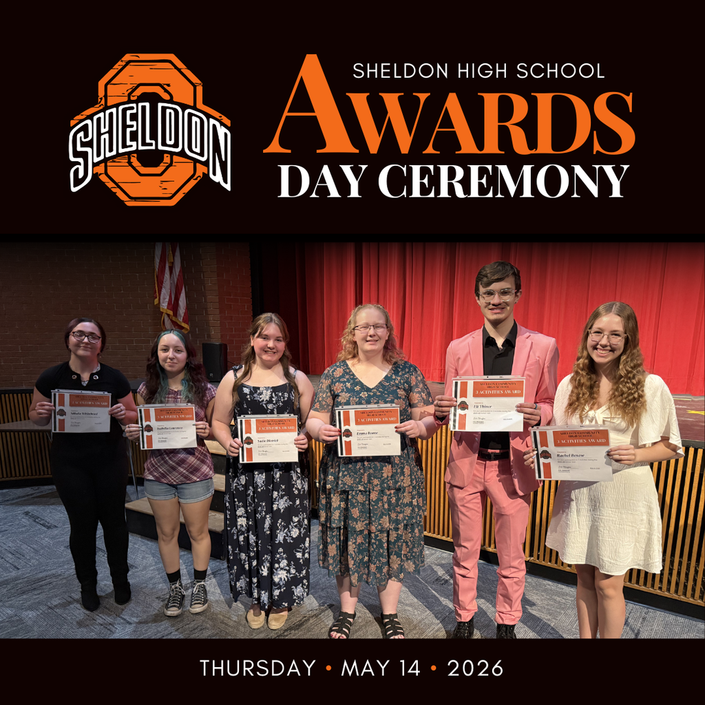 Sheldon High School recently celebrated Awards Day, recognizing the hard work, dedication, and accomplishments of our students throughout the school year. Students were honored for their academic achievements, leadership, activities, scholarships, and many other outstanding successes.  Congratulations to all of the students who received awards during this special celebration. Your commitment inside and outside the classroom has truly paid off, and we are proud of everything you have accomplished.  Thank you to our staff, families, and community members who continue to support and encourage our students along the way. A big thank you to Mrs. St Clair, Mrs. Bosma and Mrs. Vander Berg for all their work in organizing this event. Great job, Orabs!