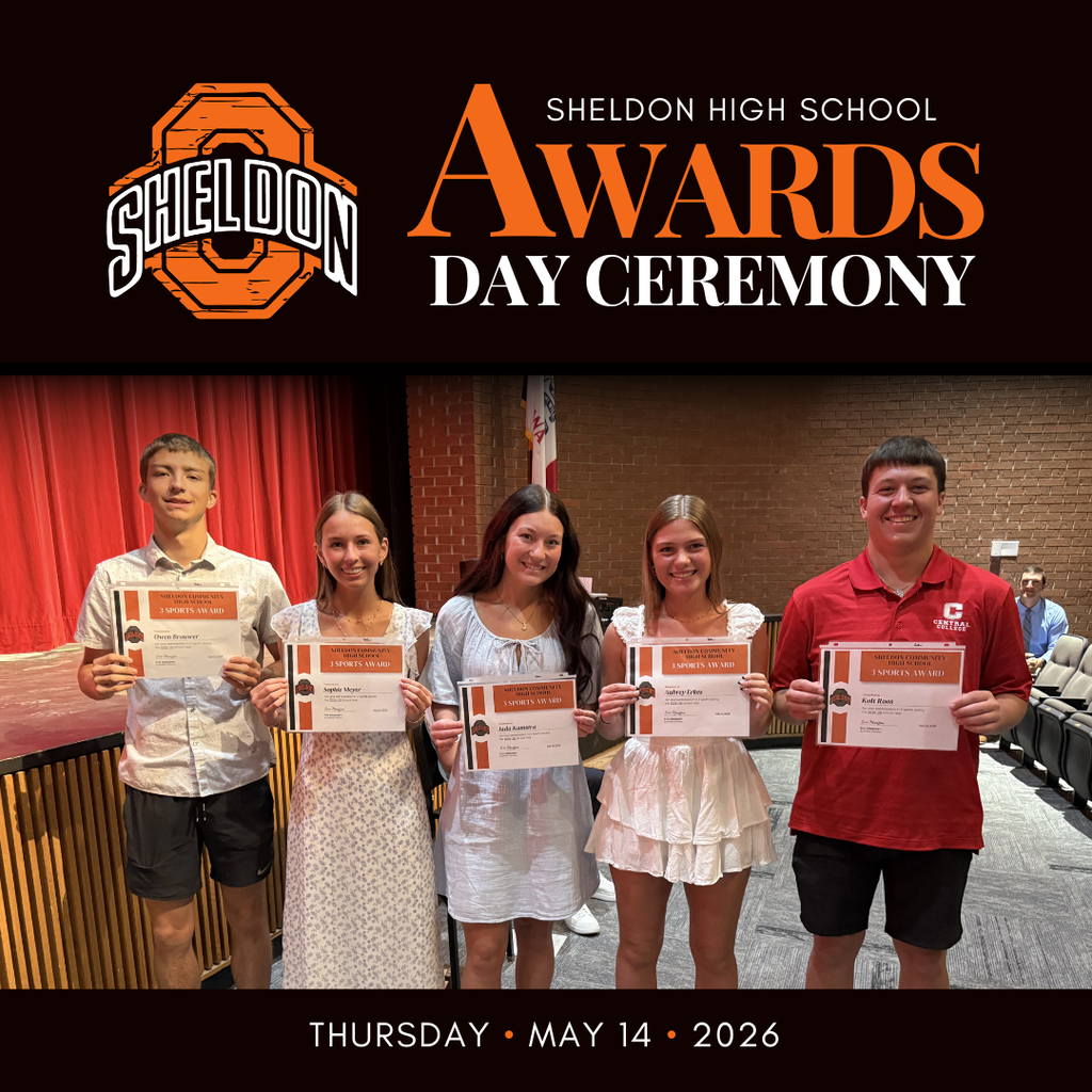Sheldon High School recently celebrated Awards Day, recognizing the hard work, dedication, and accomplishments of our students throughout the school year. Students were honored for their academic achievements, leadership, activities, scholarships, and many other outstanding successes.  Congratulations to all of the students who received awards during this special celebration. Your commitment inside and outside the classroom has truly paid off, and we are proud of everything you have accomplished.  Thank you to our staff, families, and community members who continue to support and encourage our students along the way. A big thank you to Mrs. St Clair, Mrs. Bosma and Mrs. Vander Berg for all their work in organizing this event. Great job, Orabs!