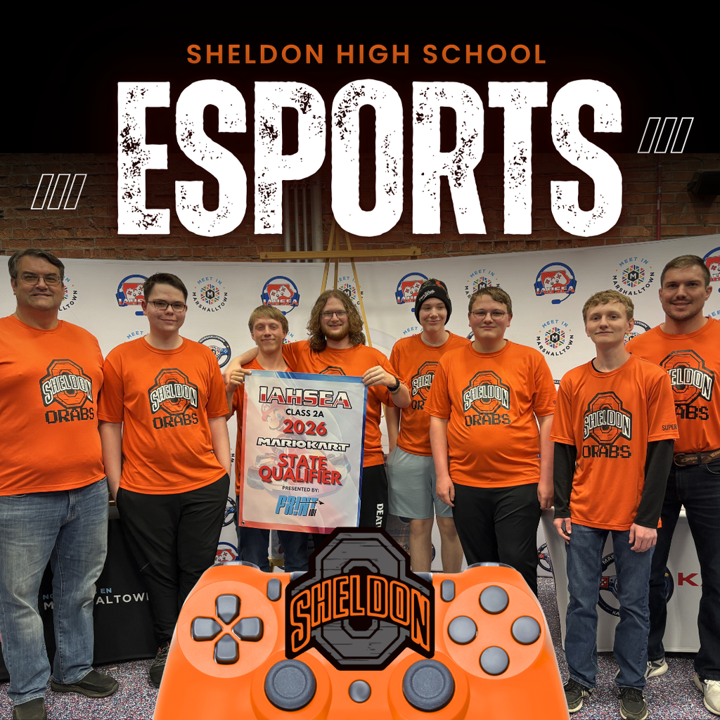 Congratulations to the Sheldon High School Esports team on an outstanding spring season! The Orabs made an impressive run to the state competition, earning a win over Dike-New Hartford along the way. They battled hard against North Fayette Valley, who went on to place 3rd, and Adel DeSoto Minburn. Great job representing Sheldon with teamwork, determination, and sportsmanship all season long! Way to go Orabs!