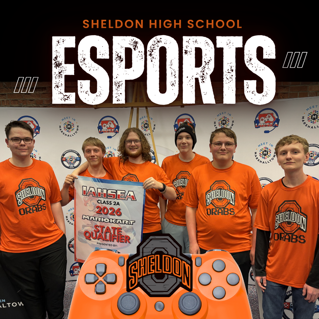 Congratulations to the Sheldon High School Esports team on an outstanding spring season! The Orabs made an impressive run to the state competition, earning a win over Dike-New Hartford along the way. They battled hard against North Fayette Valley, who went on to place 3rd, and Adel DeSoto Minburn. Great job representing Sheldon with teamwork, determination, and sportsmanship all season long! Way to go Orabs!