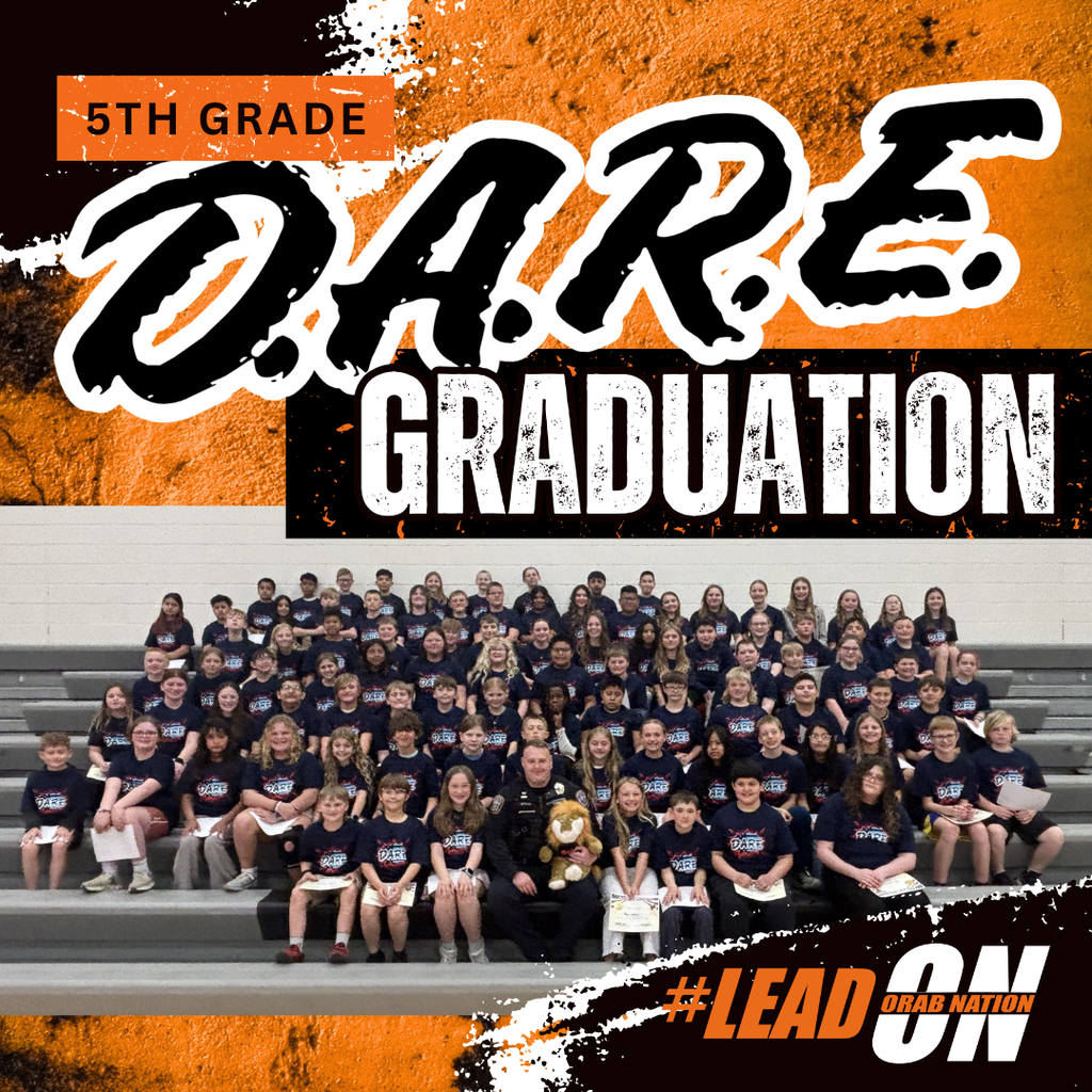 Sheldon Middle School 5th graders recently celebrated their D.A.R.E. graduation! Throughout the program, students learned valuable lessons about making safe and responsible choices. Officer Morton, pictured in the center, served as this year's D.A.R.E. instructor and helped guide students through the program. Way to go Orabs!