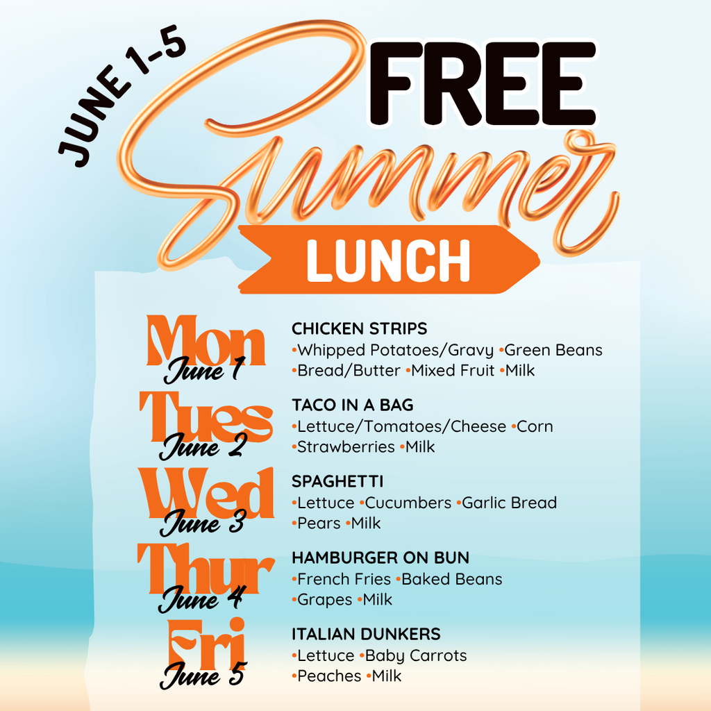 FREE SUMMER LUNCH PROGRAM STARTS TOMORROW! The Sheldon Community School District Summer Lunch Program will be available Monday through Friday at East Elementary. This program helps ensure all children have access to a nutritious meal during the summer months in a safe and welcoming environment and parents are always welcome! This program is free for children 18 and under and parents are welcome to join. It runs Monday-Friday from 11:30am-12:45pm. Bus pick up is available.