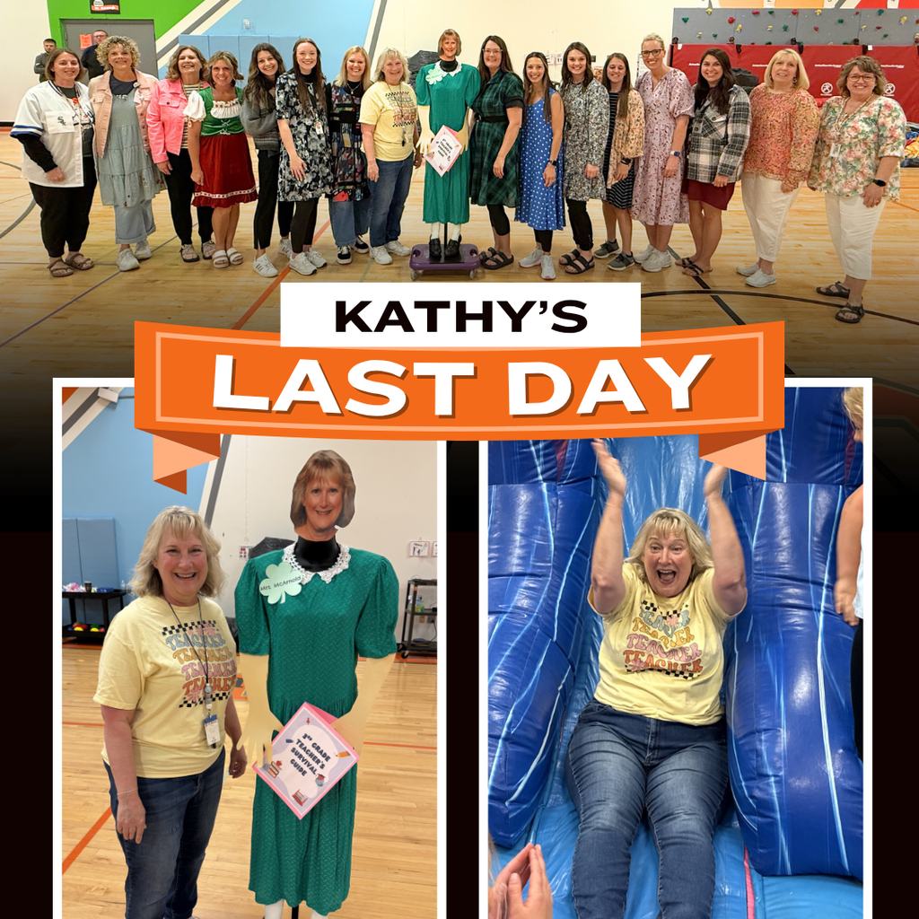 Sheldon Community School District wishes Kathy Arnold all the best as she begins her retirement after 25 years of dedicated service at East Elementary.  Kathy's final day was filled with fun, laughter, and special memories. The celebration included the unveiling of a "statue" in her honor that will keep watch over the hallways next year, and Kathy took one last trip down the slide—officially "sliding into retirement!" Staff even snuck clothing from Kathy's house and dressed like her for the day, creating plenty of smiles and memorable moments.   Thank you, Kathy, for the countless lives you have impacted over the years. We are grateful for your dedication to our students, staff, and school community. Congratulations, and enjoy this exciting new chapter!