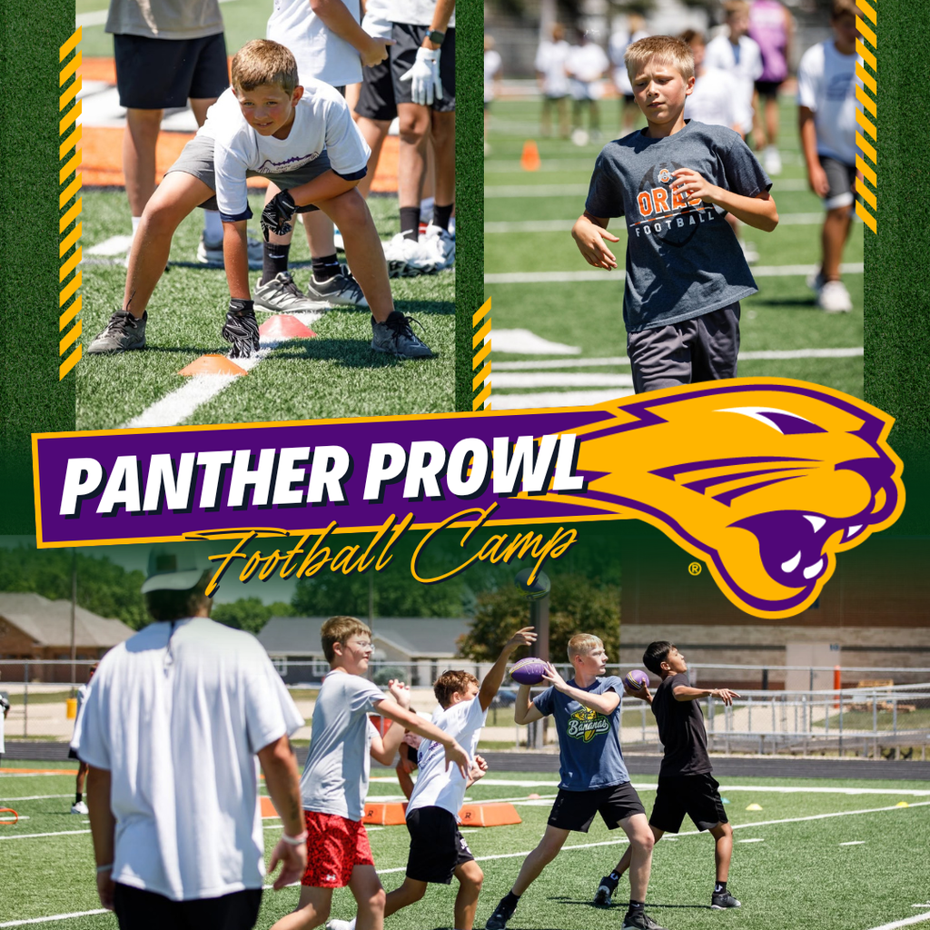 Students in grades 3-8 had an amazing time at the Panther Prowl Football Camp held Saturday at Orab Field!   Panther Prowl is a youth football development program dedicated to building strong fundamentals through skill instruction, offensive and defensive drills, and team-focused activities. Led by UNI football players, the camp helped our young athletes develop football skills, speed, and agility while enjoying a fun, energetic, and positive environment. Great work, future Orabs!