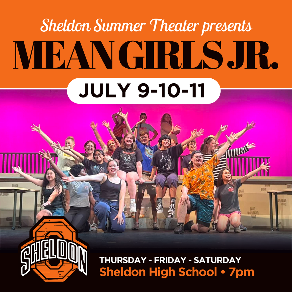Sheldon Summer Theater's final production opens tonight! Come out and support our talented cast and crew for an evening of great entertainment! Don't miss your chance to see this fantastic show, Mean Girls Jr. Go Orabs! 📅 July 9-10-11 🕖 7:00 pm 📍 Sheldon High School - use EAST DOOR due to construction Tickets can be purchased at the door or online through bound: https://www.gobound.com/ia/schools/sheldon/tickets