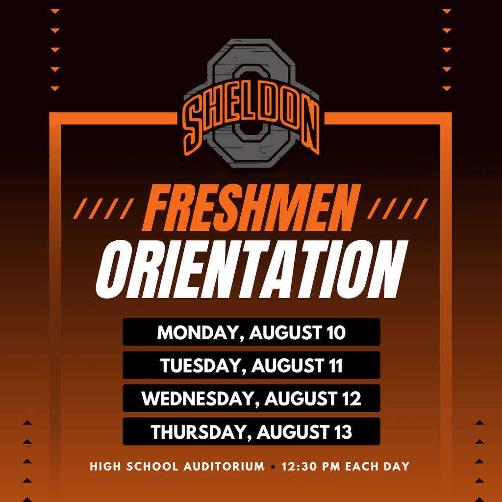 Sheldon Community School District Freshmen Orientation is just around the corner! We look forward to welcoming the Class of 2030 and helping our newest Orabs get ready for an exciting year at Sheldon High School! Letters were mailed to incoming freshmen in early July with their scheduled attendance date. If you need to change your assigned date, please contact the Sheldon High School office at 712-324-2501 to make arrangements.