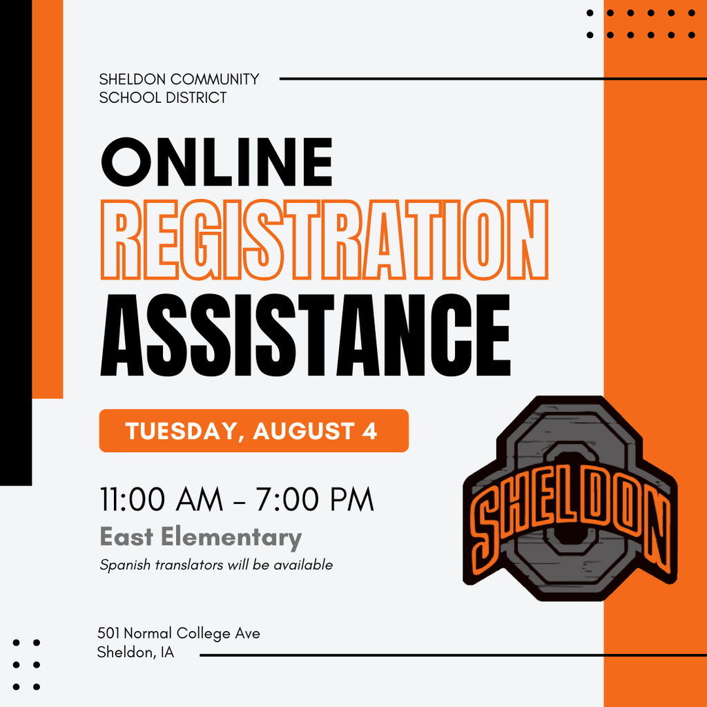 Online Registration Assistance will be available at East Elementary for anyone who needs help completing the process. Spanish translators will be available. 📅 Tuesday, August 4 ⏰ 11 am - 7 pm 📍 East Elementary, 501 Normal College Ave Online registration is open now until August 8! https://www.sheldonschools.com/page/registration