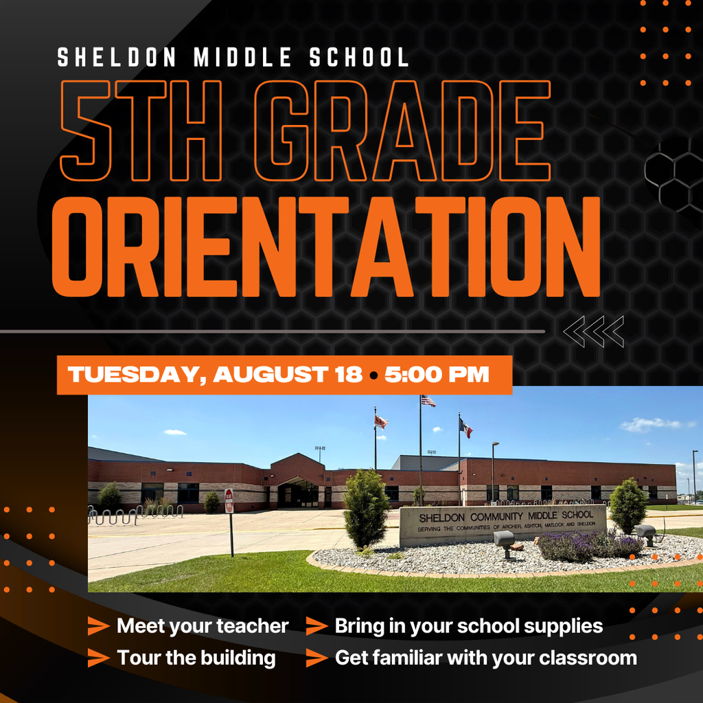 5th Grade Back-to-School Orientation Students and parents will report to their assigned homeroom classroom for an informative session with their teacher. The meeting will last approximately one hour and will begin promptly at 5pm. 📅 Tuesday, August 18 ⏰ 5:00 pm 📍 Sheldon Middle School This event is intended for 5th grade students and their parents/guardians only. The session is designed specifically for our incoming 5th graders. We look forward to seeing everyone and kicking off a great school year! Let's go Orabs!