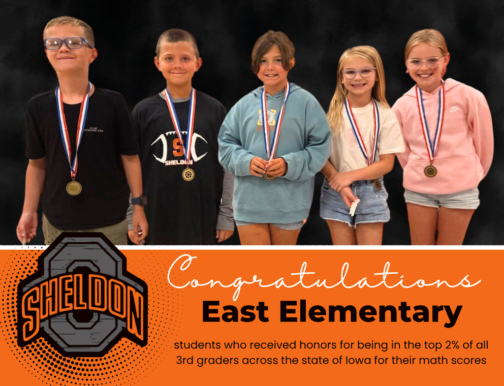 Congratulations, East Elementary Students!   We are incredibly proud of these East Elementary 3rd grade students who were recognized for scoring in the Top 2% of all 3rd graders across the state of Iowa in math! These outstanding students were honored with their awards at a special assembly last Friday. Their achievement is a wonderful reflection of their hard work, dedication, and commitment to learning. Way to go Orabs!