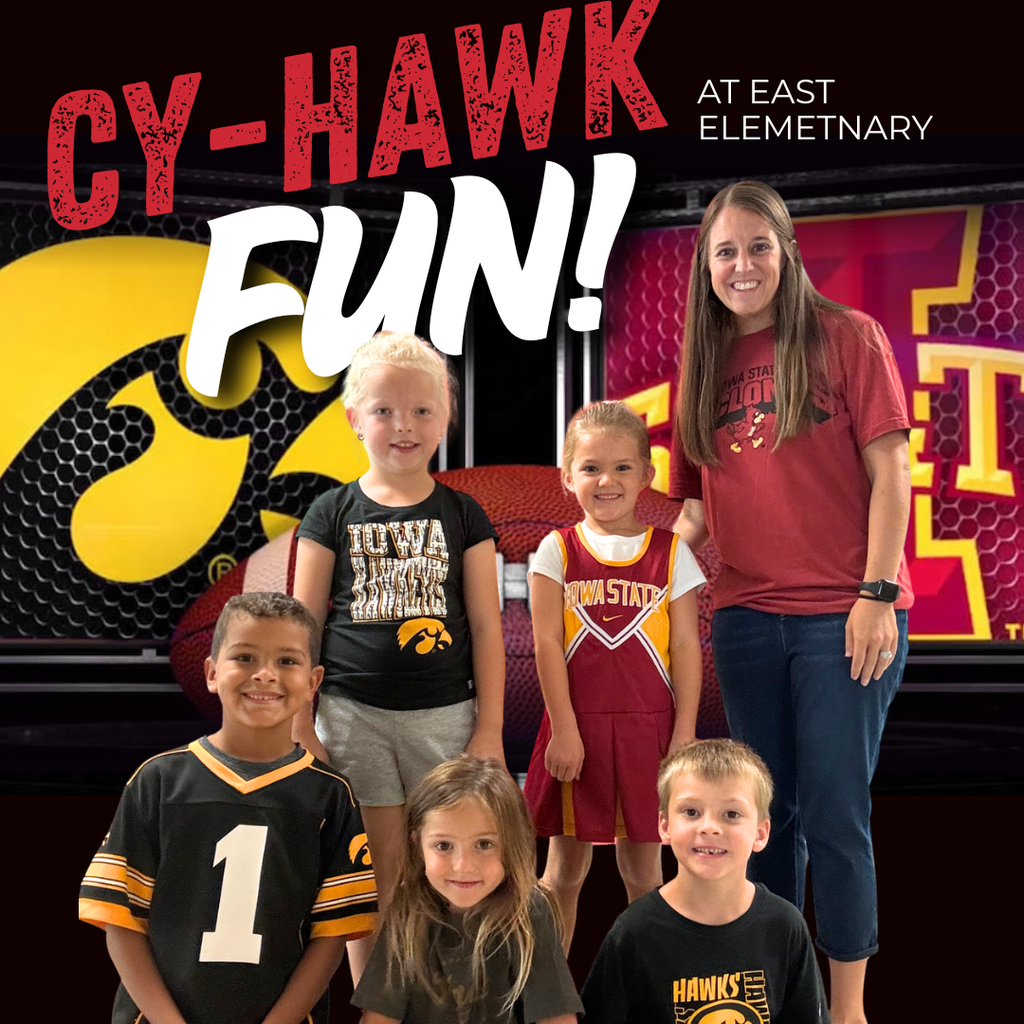 The Cy-Hawk rivalry brought out plenty of school spirit at East Elementary! Students had fun showing their team pride by dressing up in their chosen colors before the big Iowa State vs. Iowa showdown! Way to go Orabs!