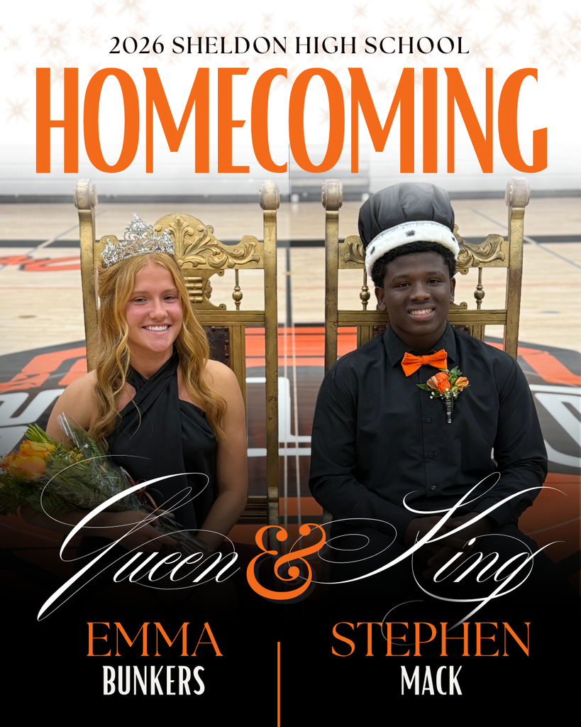 Introducing the 2026 Sheldon High School Homecoming Queen & King! A big congratulations to Emma Bunkers and Stephen Mack, who were crowned at tonight's homecoming coronation! Congratulations as well to all of our homecoming court candidates. Being nominated by your classmates is a special honor, and we are proud to celebrate each of you! What a great way to kick off Homecoming Week! Go Orabs!