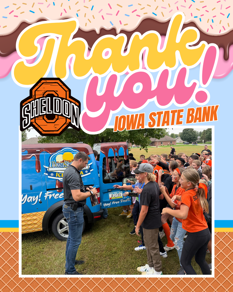 🍦 A SWEET HOMECOMING SURPRISE! 🍦 A huge thank you to Iowa State Bank for treating every Sheldon Middle School student to an ice cream bar on Friday afternoon during Homecoming! It was the perfect way to celebrate the end of a fun-filled Homecoming week and put some extra smiles on our students’ faces. We truly appreciate your generosity and support of our Orab students and school community! Thank you, Iowa State Bank, for helping make Homecoming even sweeter!