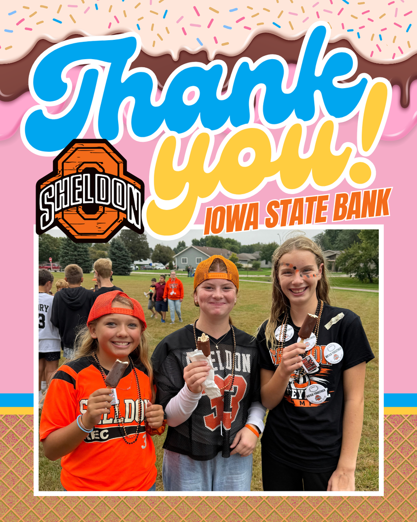 🍦 A SWEET HOMECOMING SURPRISE! 🍦 A huge thank you to Iowa State Bank for treating every Sheldon Middle School student to an ice cream bar on Friday afternoon during Homecoming! It was the perfect way to celebrate the end of a fun-filled Homecoming week and put some extra smiles on our students’ faces. We truly appreciate your generosity and support of our Orab students and school community! Thank you, Iowa State Bank, for helping make Homecoming even sweeter!
