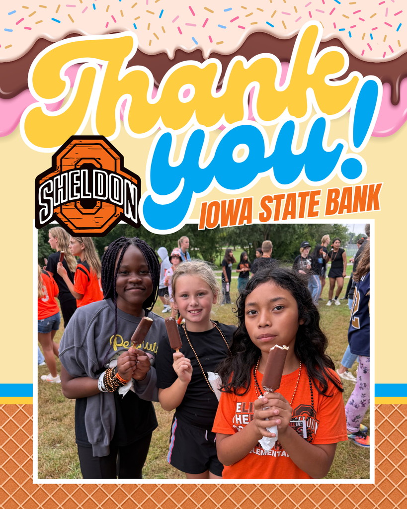 🍦 A SWEET HOMECOMING SURPRISE! 🍦 A huge thank you to Iowa State Bank for treating every Sheldon Middle School student to an ice cream bar on Friday afternoon during Homecoming! It was the perfect way to celebrate the end of a fun-filled Homecoming week and put some extra smiles on our students’ faces. We truly appreciate your generosity and support of our Orab students and school community! Thank you, Iowa State Bank, for helping make Homecoming even sweeter!