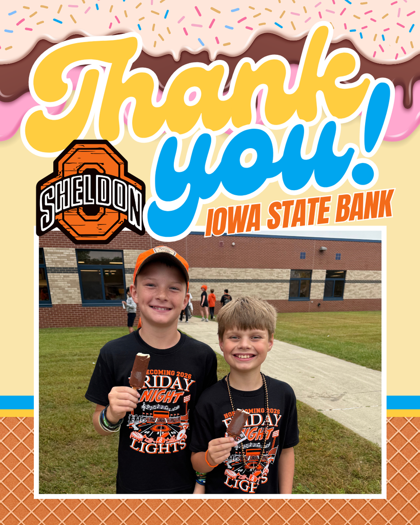 🍦 A SWEET HOMECOMING SURPRISE! 🍦 A huge thank you to Iowa State Bank for treating every Sheldon Middle School student to an ice cream bar on Friday afternoon during Homecoming! It was the perfect way to celebrate the end of a fun-filled Homecoming week and put some extra smiles on our students’ faces. We truly appreciate your generosity and support of our Orab students and school community! Thank you, Iowa State Bank, for helping make Homecoming even sweeter!