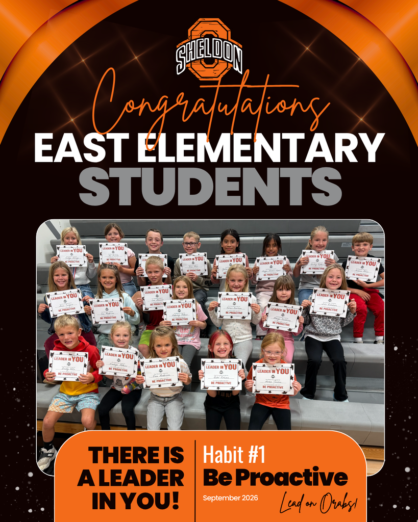 🏆🌟 THERE IS A LEADER IN YOU! 🌟🏆 This school year at East Elementary, students are learning about positive habits that can help them grow into confident, responsible leaders. Each month, students are introduced to a new habit and encouraged to practice it throughout the month. At the end of each month, students who demonstrate the habit are selected to receive a There Is a Leader in You award! 📚 SEPTEMBER - HABIT #1: BE PROACTIVE 📚 Being proactive means taking responsibility, making good choices, and taking action instead of waiting for someone else to tell you what to do. Congratulations to our September award winners! We are so proud of the way you are showing leadership each and every day! Keep up the amazing work, Orabs!