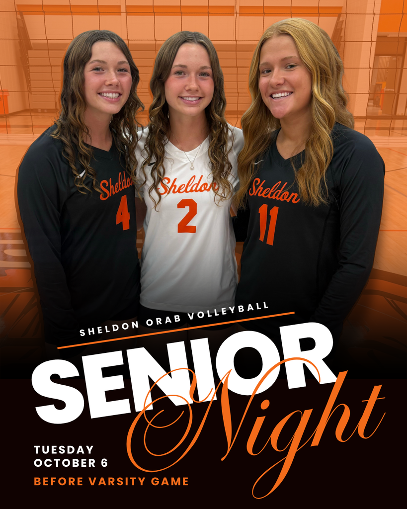 🏐 TONIGHT IS SENIOR NIGHT! 🏐 Join us at the Orab Gym tonight as we recognize and celebrate our Senior Orab Volleyball players! Come out and show your support for these seniors and cheer on the Sheldon Orabs as they take the court! 📅 Tuesday, October 6 ⏰ Before Varsity Game (7pm start) 📍 Orab Gym