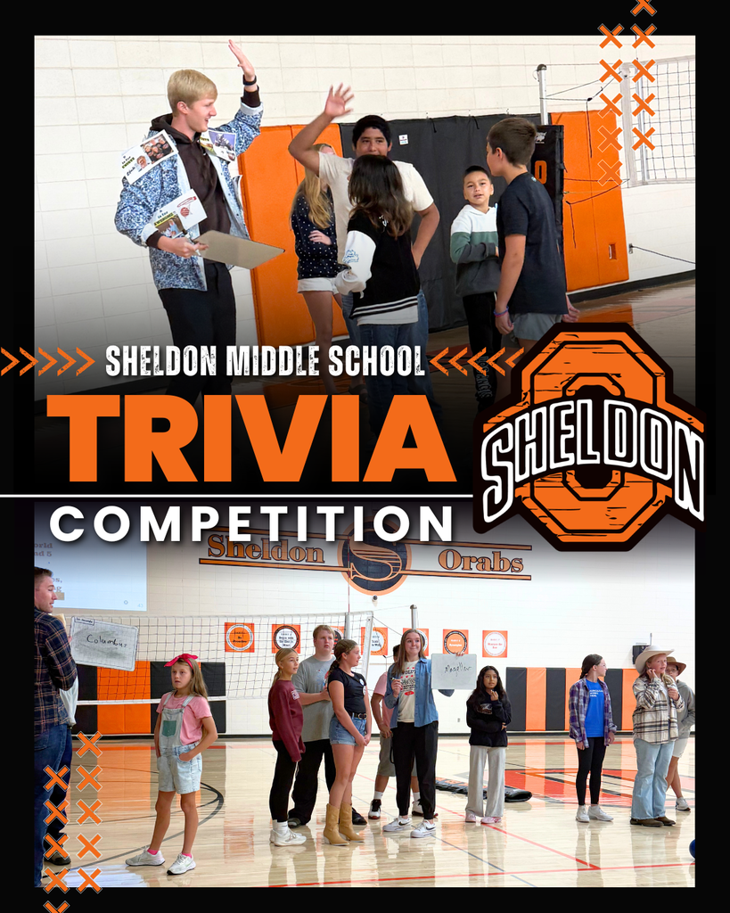 LEARNING THROUGH TRIVIA AT SHELDON MIDDLE SCHOOL!  Sheldon Middle School students teamed up with four teachers for a fun trivia challenge! Students were given photos and information about famous people and worked together to see if they could figure out who they were.  There was plenty of teamwork, thinking, and friendly competition along the way! Congratulations to Mr. Sandbulte’s team for taking home the win! Way to go, Orabs!