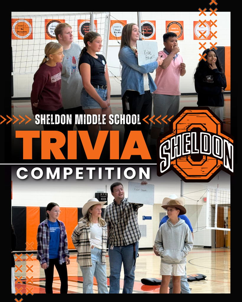 LEARNING THROUGH TRIVIA AT SHELDON MIDDLE SCHOOL!  Sheldon Middle School students teamed up with four teachers for a fun trivia challenge! Students were given photos and information about famous people and worked together to see if they could figure out who they were.  There was plenty of teamwork, thinking, and friendly competition along the way! Congratulations to Mr. Sandbulte’s team for taking home the win! Way to go, Orabs!