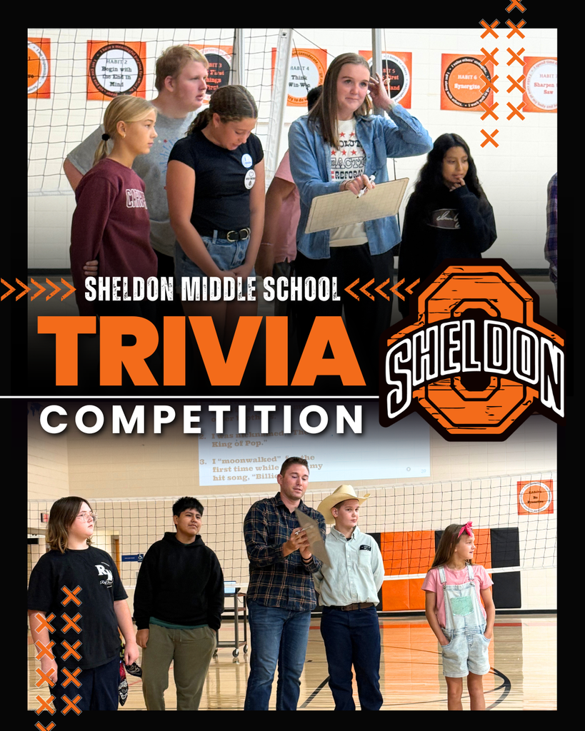LEARNING THROUGH TRIVIA AT SHELDON MIDDLE SCHOOL!  Sheldon Middle School students teamed up with four teachers for a fun trivia challenge! Students were given photos and information about famous people and worked together to see if they could figure out who they were.  There was plenty of teamwork, thinking, and friendly competition along the way! Congratulations to Mr. Sandbulte’s team for taking home the win! Way to go, Orabs!