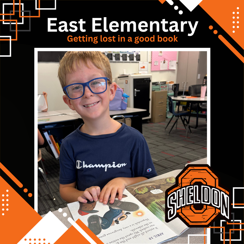 Getting lost in a good book, one page at a time! East Elementary students are discovering the joy of reading and exploring new adventures through books. Keep turning those pages, Orabs! 📸 Image created as part of the Sheldon High School Mass Media program by student Colten Jager.