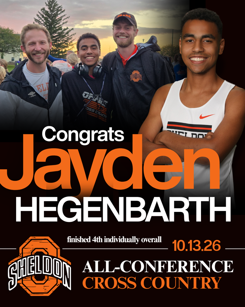 Congratulations, Jayden Hegenbarth! At the Conference Cross Country Meet on Tuesday, October 13, Jayden finished 4th individually, earning All-Conference honors! The Sheldon boys also had a strong showing, finishing 5th as a team! Way to represent, Orabs!