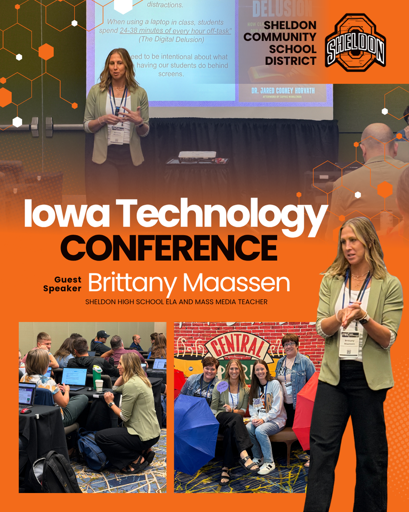 💻 Sharing Ideas and Inspiring Learning Through Technology! 💻  Congratulations to Brittany Maassen, who presented at the Iowa Technology Conference in Des Moines this month! Her presentation focused on the SAMR model and how technology can enhance instruction and learning in the classroom.  The SAMR model, developed by Dr. Ruben Puentedura, is a framework that helps educators evaluate and integrate technology into teaching and learning.  Also attending the conference from Sheldon were Brittney Youngers, Gina Woelber, instructional coach, and Carla Kleinwolterink, instructional coach.  The Iowa Technology Conference provides educators with valuable ideas, tools, and resources to bring back to their classrooms, promoting student learning, technology integration, and project-based learning.  We are proud of our educators for continuing to learn, collaborate, and find new ways to support student success!