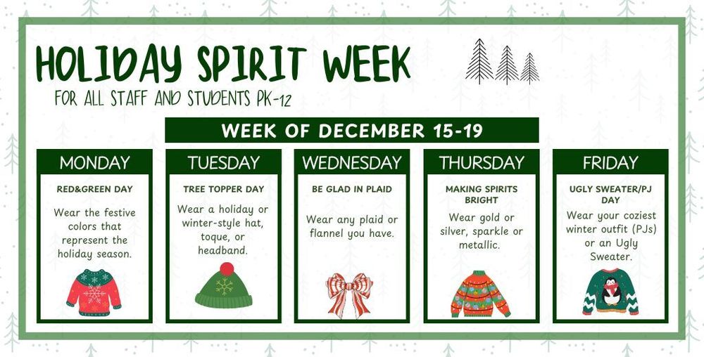 Holiday spirit week- dress up days