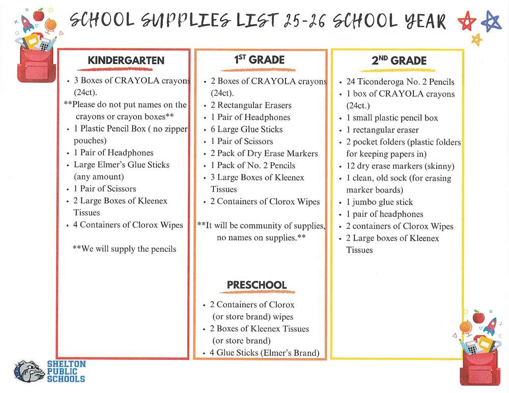 PK-2 School Supply List