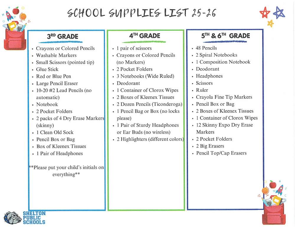3-6th Grade School Supply List