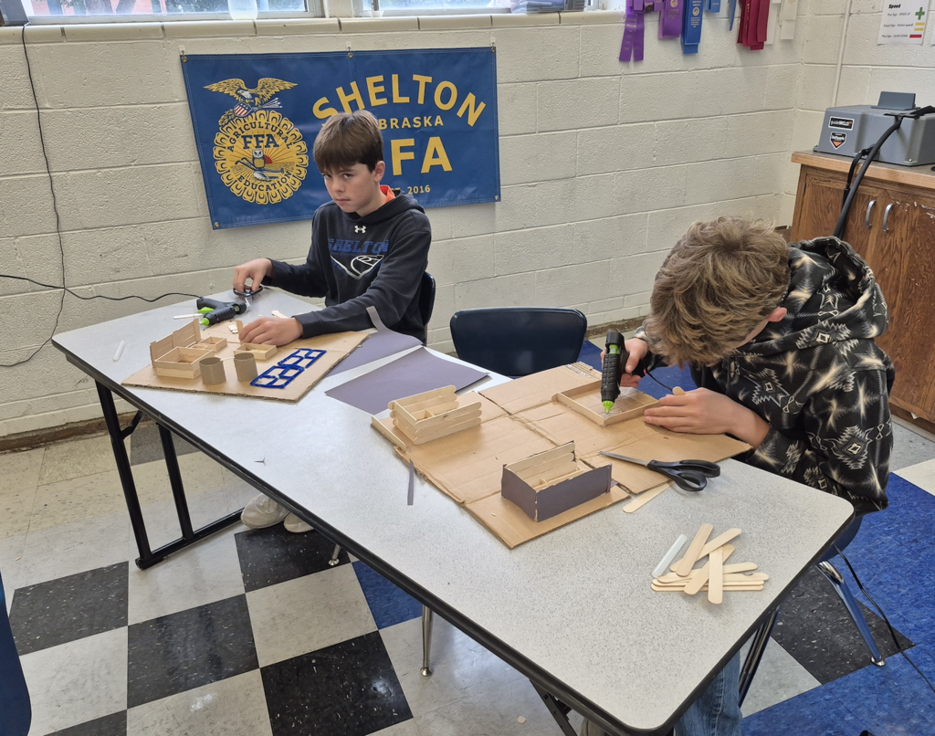 Students using craft materials to build animal facilities