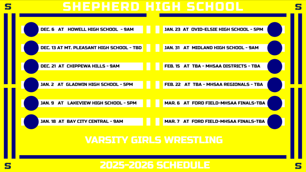Varsity Girls Wrestling Schedule 25-26