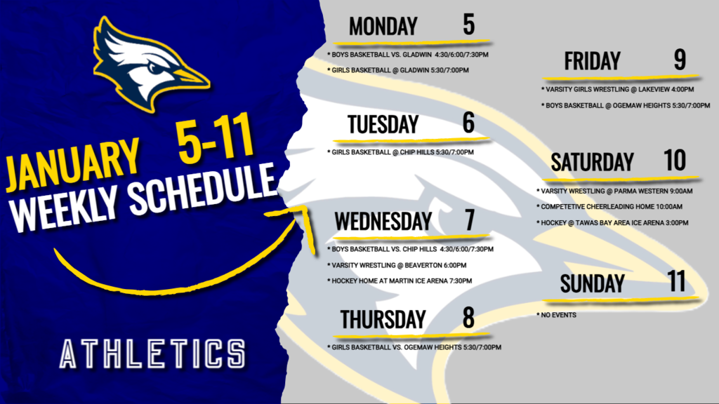 Weekly Schedule for week of 1-5
