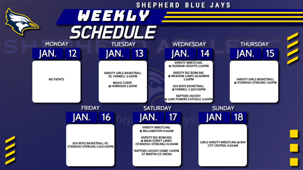 Weekly Athletics Schedule 1/12/26