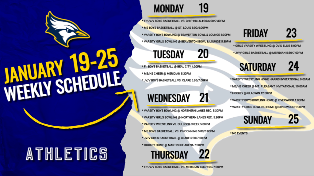 Weekly Schedule for week of 1-19