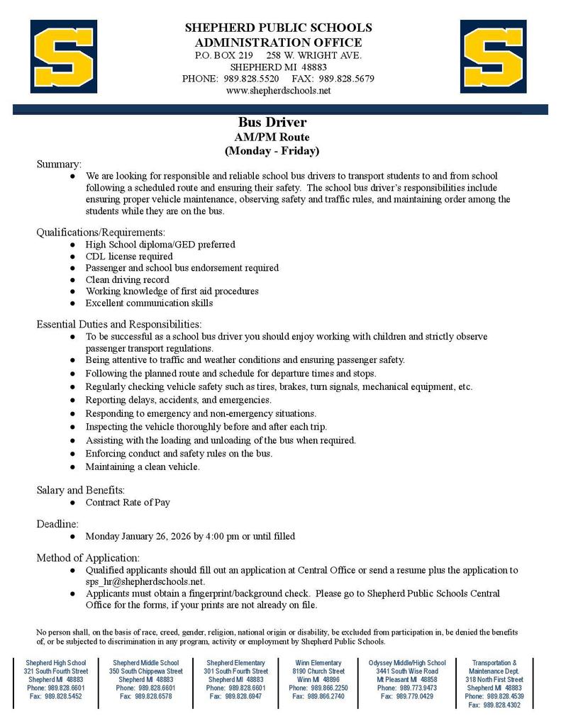 AM/PM Route Bus Driver Job Posting