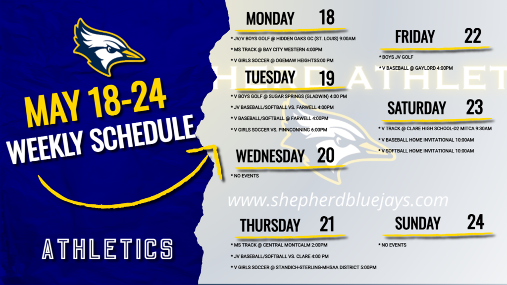 Image of Athletics Schedule week of 5-18-26