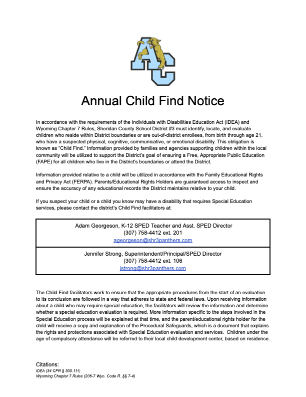 Child Find Notice July 2026