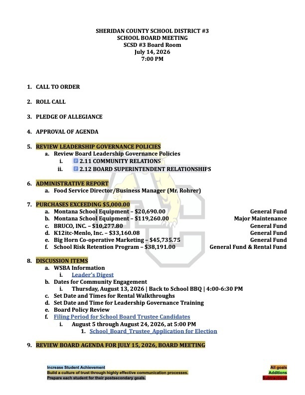 July 14 & 15, 2026, Board Meetings