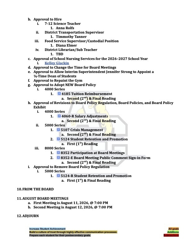 July 14 & 15, 2026, Board Meetings