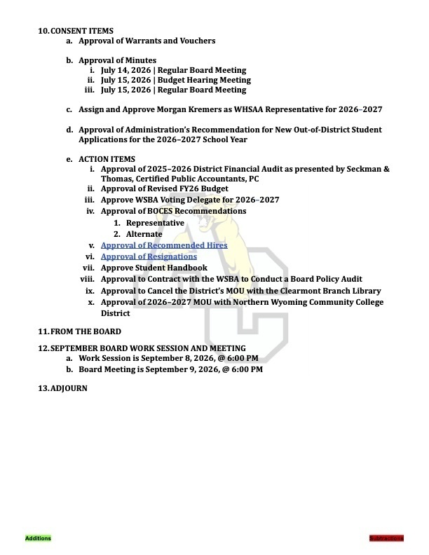 August 12, 2026, Board Meeting Agenda1