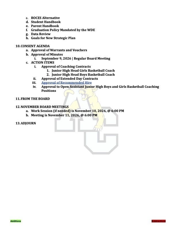 October 2026 Agenda