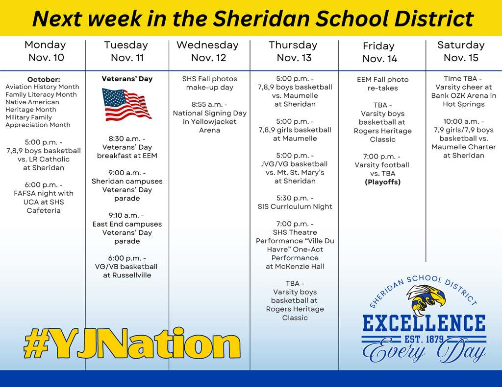 2025-26 Weekly Calendar week of Nov. 10-15