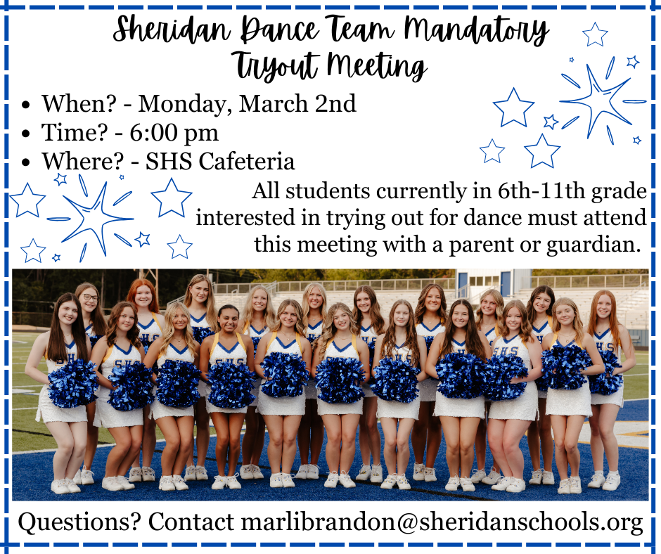 Sheridan Dance Team Mandatory Tryout Meeting graphic