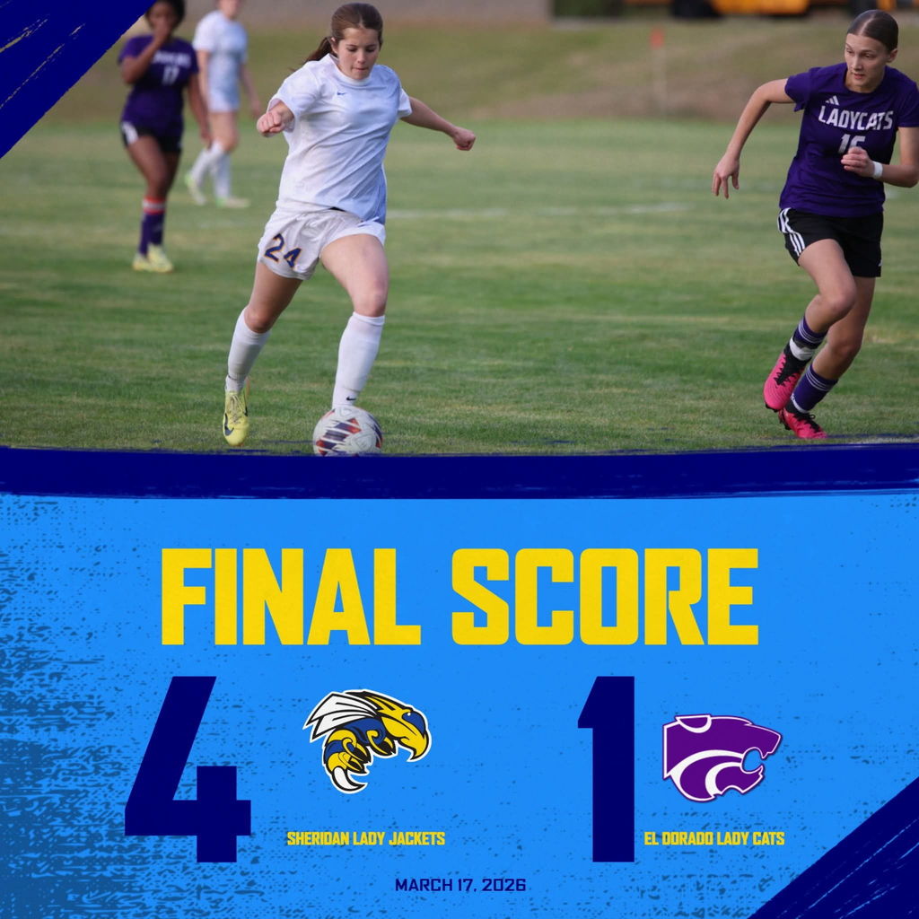 Graphic and photo of the Lady Jackets 4-1 win