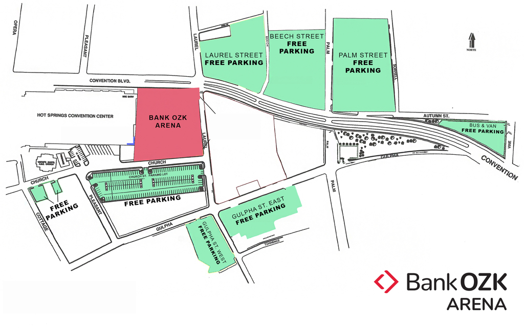 parking map for Bank OZK Arena